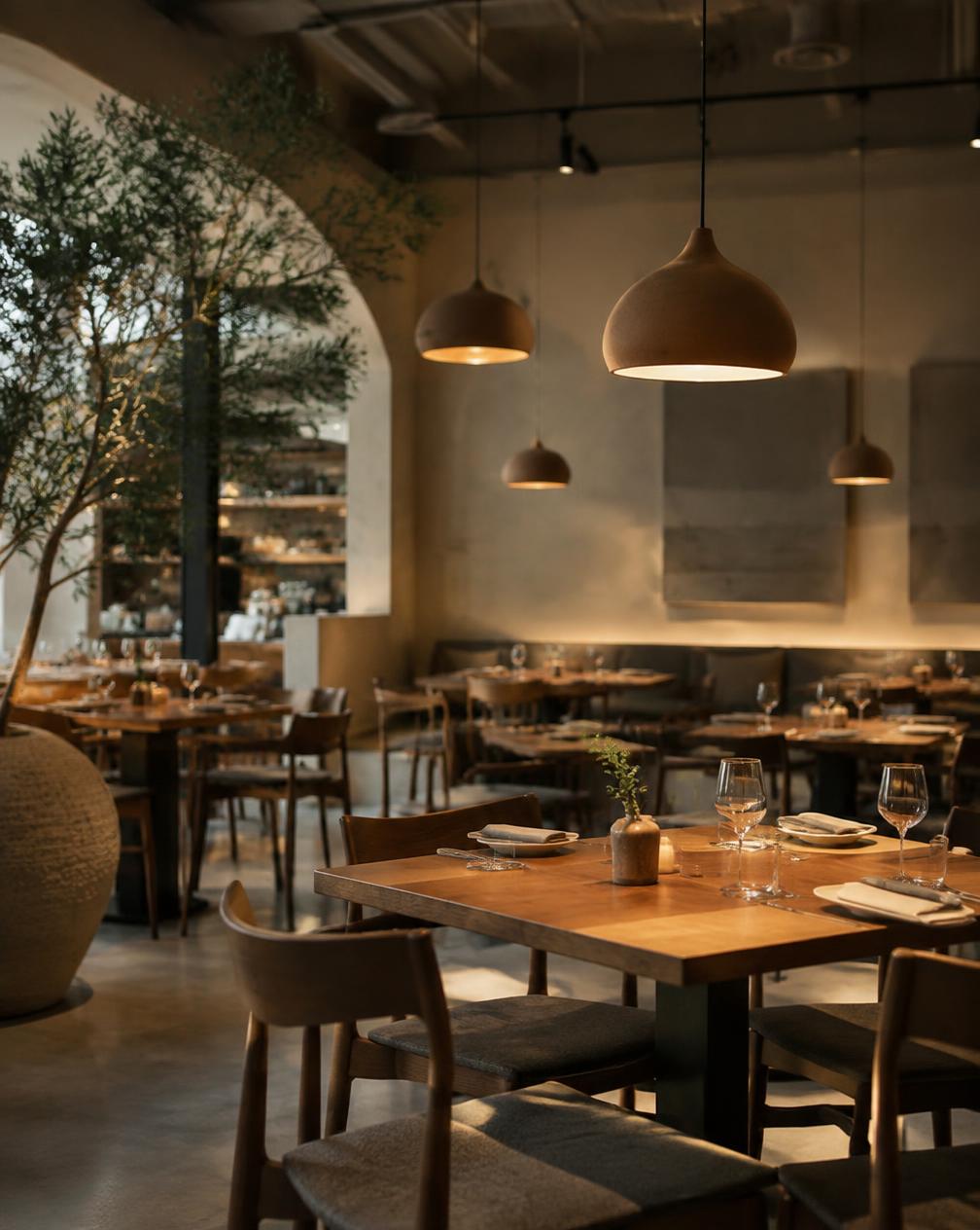 Warm modern restaurant interior